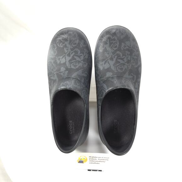 Crocs Casual Non Slip Slip On Mule Clog Womens Size 8 Black Floral Rubber - Picture 6 of 9